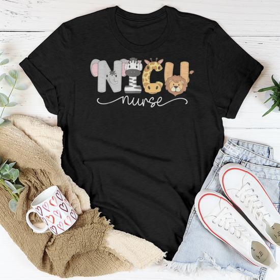 Nicu Nurse Cute Safari Baby Animals Nursing Appreciation Women T shirt Crewneck Short Sleeve Graphic Thegiftio UK