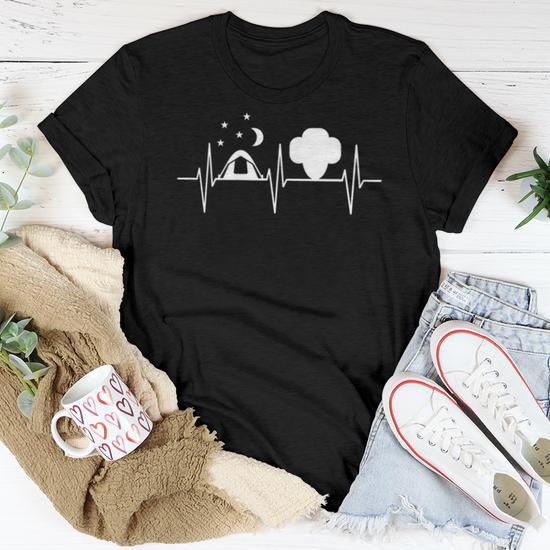 Proud Scout Girl Scouting Heartbeat Trefoil Tent Camping Women T