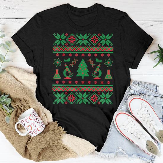 Science Ugly Christmas Sweater Dna Chemistry Biology Pcr Women T shirt Mazezy UK