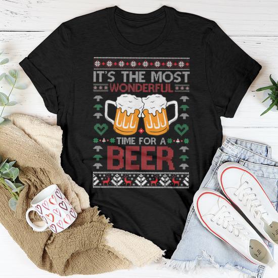 Wonderful Time For A Beer Ugly Christmas Sweaters Women T shirt Seseable CA