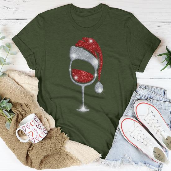 Christmas Wine Xmas Red Wine Glass Santa Pajamas Pj Women T-shirt | Mazezy