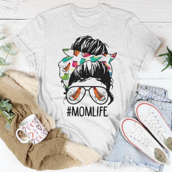 Messy Hair Woman Bun Mom Life Running Runners T-Shirt - Side View