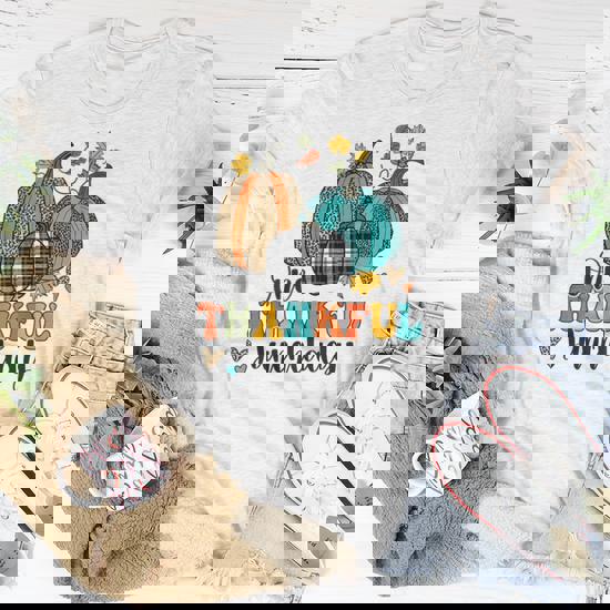 Thankful Pumpkin Thanksgiving Shirt - Women's Funny Graphic Tee For Fall & Holiday Season