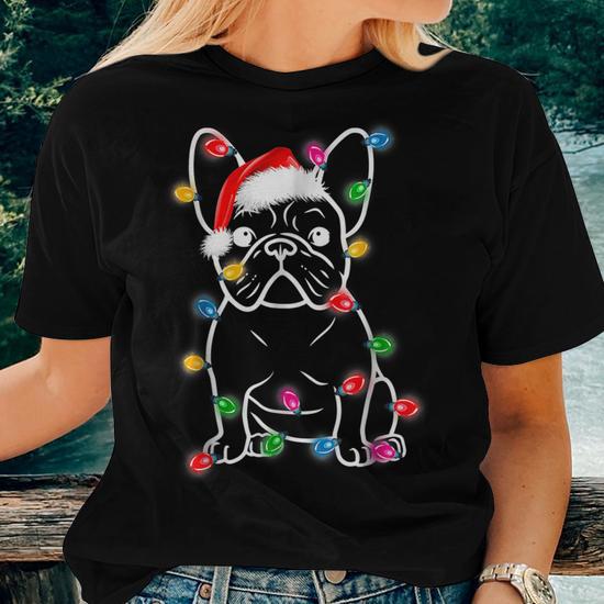 French Bulldog Dog Tree Christmas Lights Xmas Pajama Women T shirt Monsterry CA