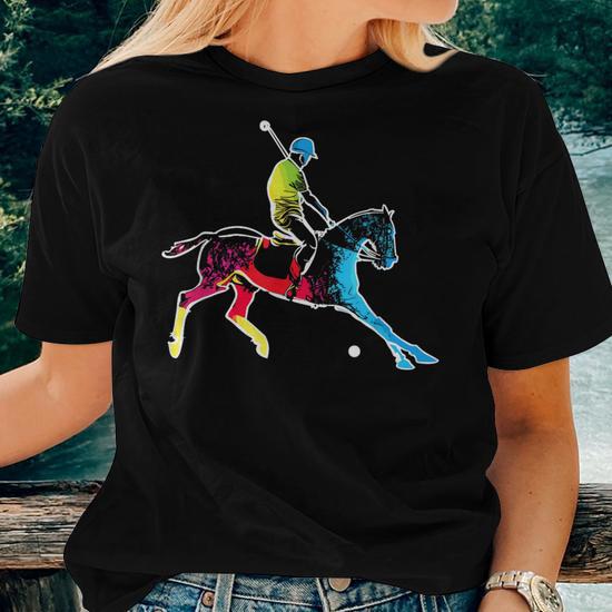 Horse Polo Player Colorful Polo Sports Horseback Riding Women T shirt Thegiftio UK