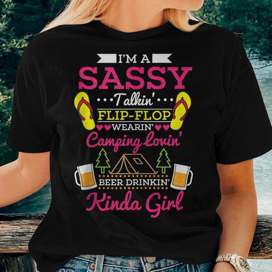 Sassy Flip Flop Camping Beer Drinking Girl Summer Camp Women T