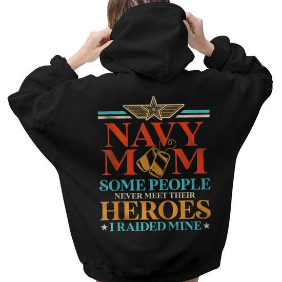 Proud Navy Army Mom Family Retro Vintage Back Hoodie Teen Girls