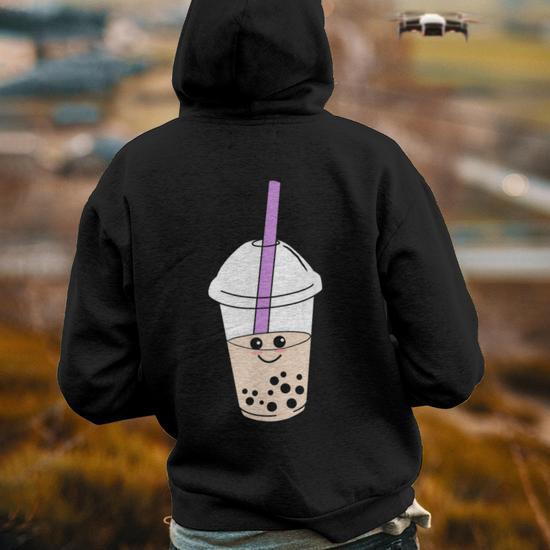 Cute Boba Milk Tea Cartoon Bubble Tea Lover Mp Back Print Hoodie Mazezy