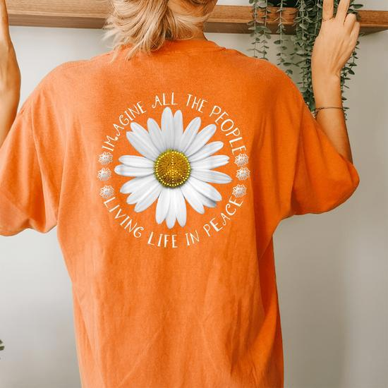 People Imagine Living Life in Peace Sunflower Oversized Comfort T-Shirt - Side View