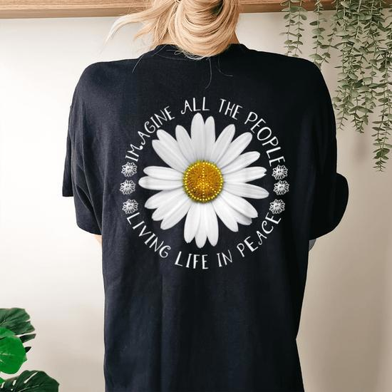 People Imagine Living Life in Peace Sunflower Oversized Comfort T-Shirt - Back View