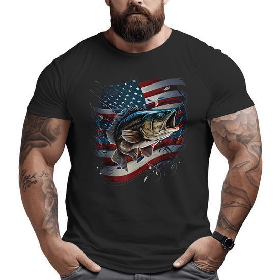 Fishing And An American Flag - Largemouth Bass Bass Funny Gifts Big and Tall  Men Graphic T-shirt