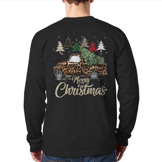 Women's Christmas Leopard Plaid Tree T-Shirt - Festive Holiday Short Sleeve Tee With Merry Christmas Print - View #12