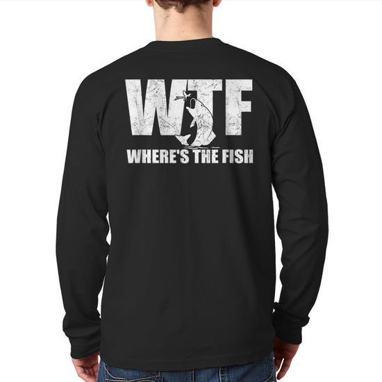 Wtf Where's The Fish Men's Fishing Fathers Day Back Print Long