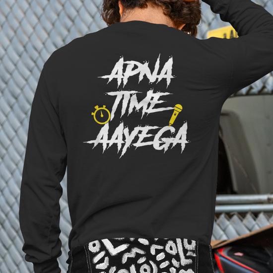 Apna Time Aayega Hindi Slogan Desi Quote Back Print Long Sleeve T shirt Mazezy DE