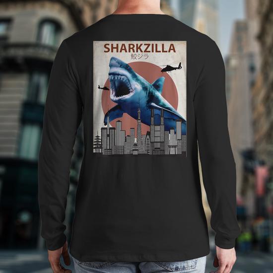 Sharkzilla Shark Shark Lovers Back Print Long Sleeve T-shirt | Mazezy