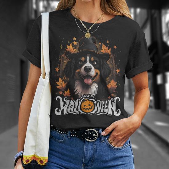 Bernese Mountain Dog Halloween Costume Pumpkin Witch T Shirt Monsterry CA