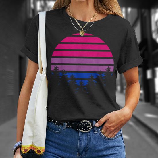 Bisexual Flag Retro Sunset Lgbt Bi Pride Gifts Unisex T-Shirt | Mazezy