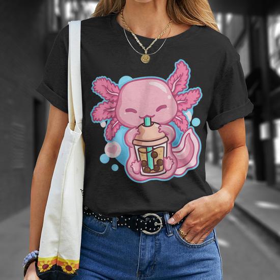 Boba Tea Bubble Tea Milk Tea Anime Axolotl T-Shirt