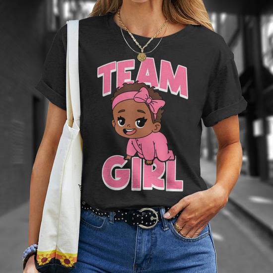 Cute Team Girl Black Baby Gender Reveal Party Day Pink Teams Unisex T Shirt Seseable UK