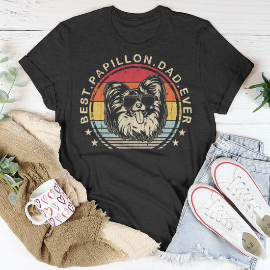 Dog Papillon Mens Best Papillon Dad Ever Cool Fathersday Retro Style Unisex T Shirt Monsterry