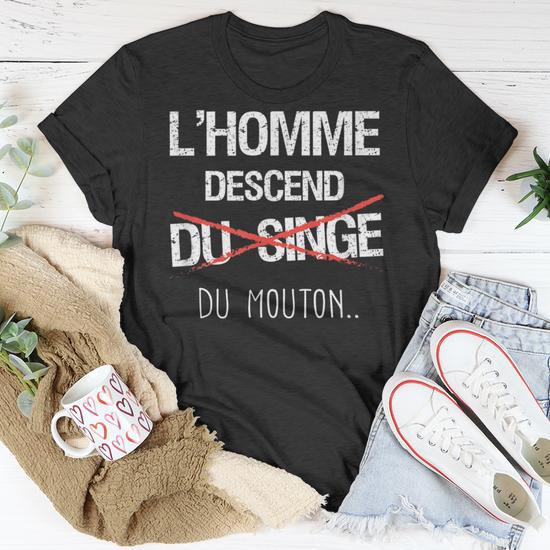 L homme Descend Monkey Phrase Evolution Quote Sheep T Shirt Mazezy