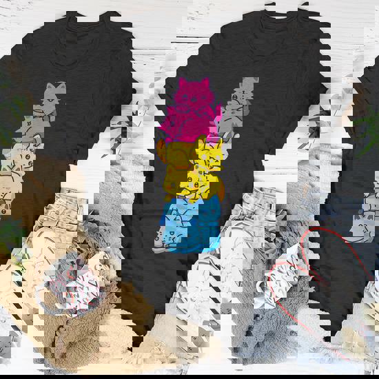 トップス Layering Short Sleeve Shirt Pansexual Pride Cat Lgbt Pan Flag Nonbinary Cute Cats Pile