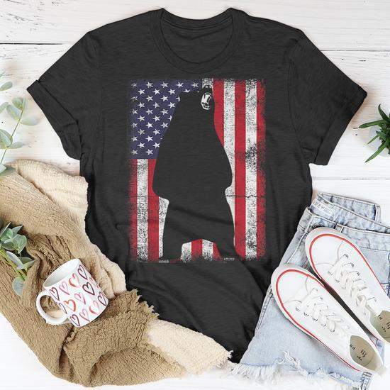 Patriotic Black Bear American Flag USA 4th of July T-Shirt - Side View