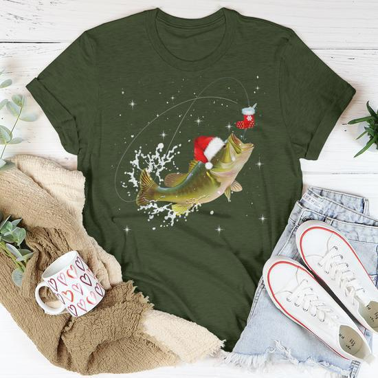 Bass Fishing Santa Hat Christmas Pajama Fishermen T-Shirt