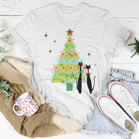 Cat christmas tree t shirt hotsell