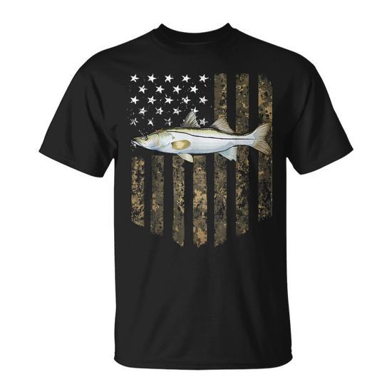 Camo American Flag Snook Fishing 4Th Of July Men's T-shirt Back