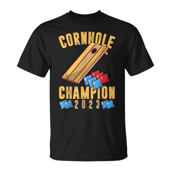 Cornhole Champion 2023 Bean Bag Sack Game Player T Shirt Monsterry