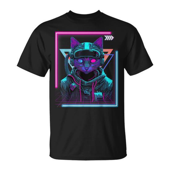 Cyberpunk Cat Kitty Punker Futuristic Cyber Punk T-Shirt | Seseable UK