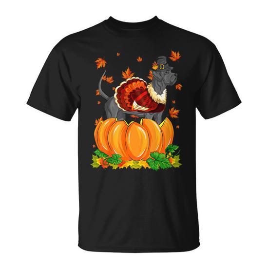 Dog Great Dane Thanksgiving Turkey Fall Autumn Pumpkin Unisex T Shirt Monsterry UK