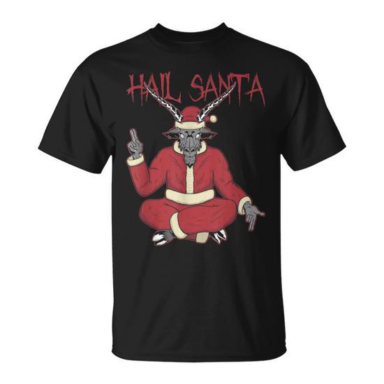 Hail Santa Ugly Christmas Sweater Rock Metal Satan Pentagram T Shirt Monsterry CA