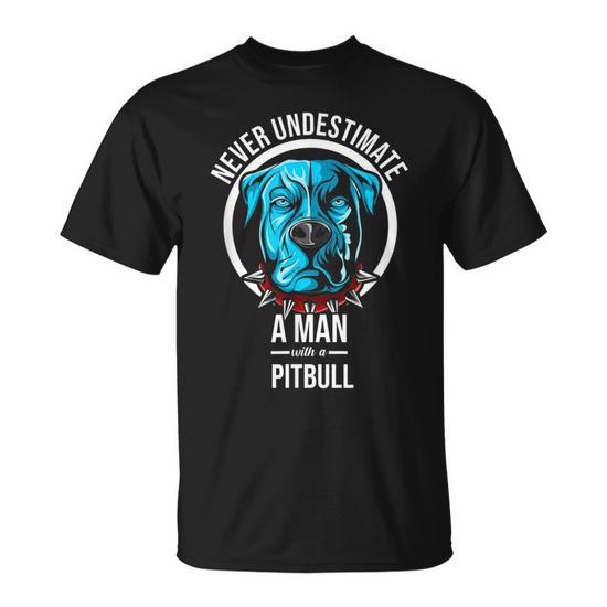 Never Underestimate A Man With A Pitbull Dog Apparel T Shirt Seseable UK