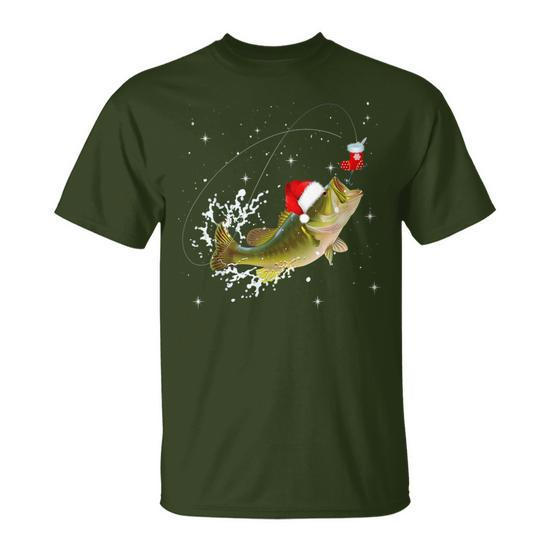 Bass Fishing Santa Hat Christmas Pajama Fishermen T-Shirt