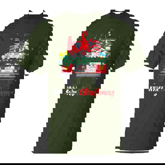 Three Gnomes In Red Truck With Merry Christmas Tree T-Shirt