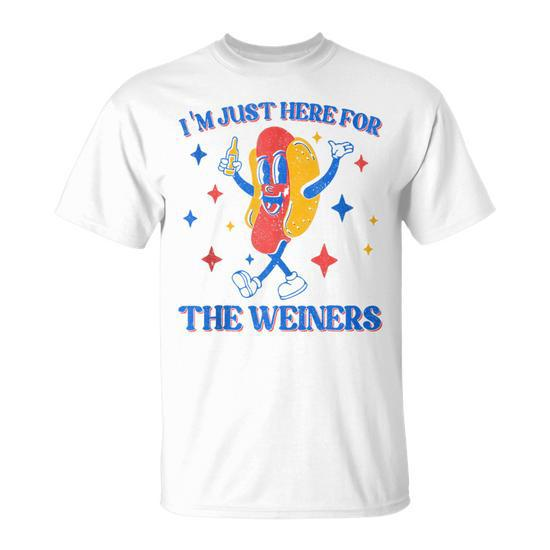 Funny Hot Dog I'm Just Here For The Wieners Usa 4th Of July Shirt