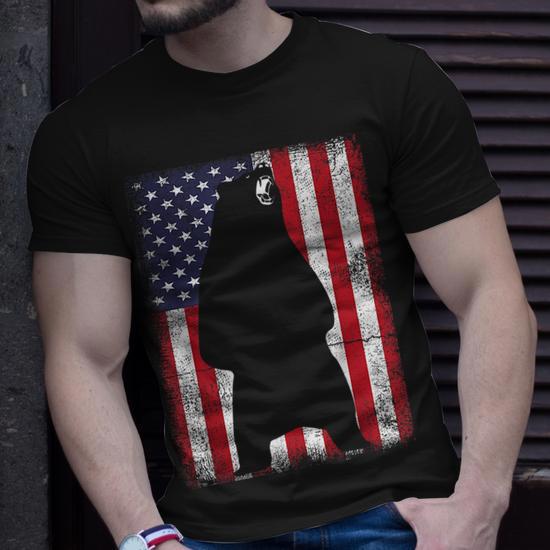 Patriotic Black Bear American Flag USA 4th of July T-Shirt - Front Pocket Detail