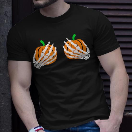 Skeleton Hands T Shirt, Skeleton Boob Shirt, Pumpkin Boob Shirt