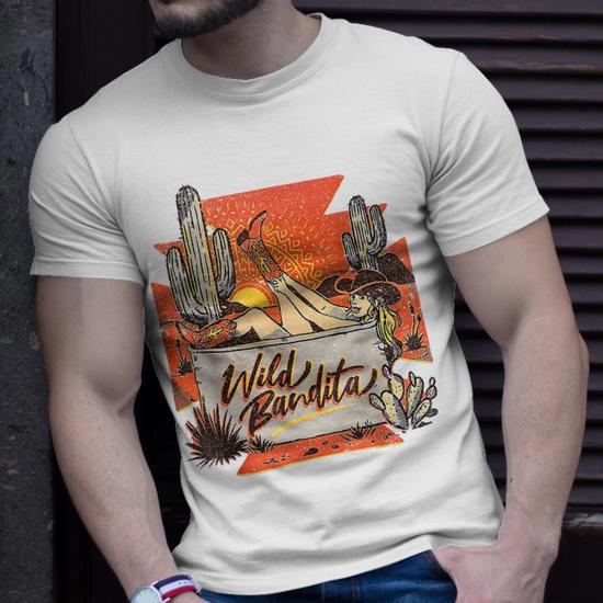Bomytaowestern Cowgirl Shirts For Women Wild West Tshirt Graphic Tees Wild Bandita Cactus Short Sleeve Tops Blouse