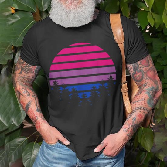 Bisexual Flag Retro Sunset Lgbt Bi Pride Gifts Unisex T-Shirt | Mazezy