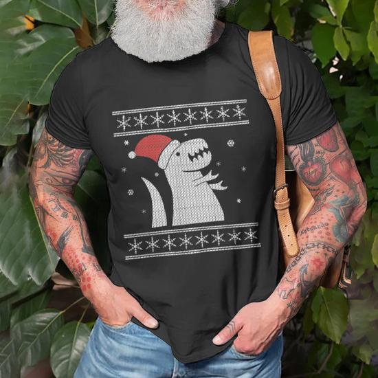 Ugly Christmas Sweater Style Dinosaur In The Snow T Shirt Monsterry