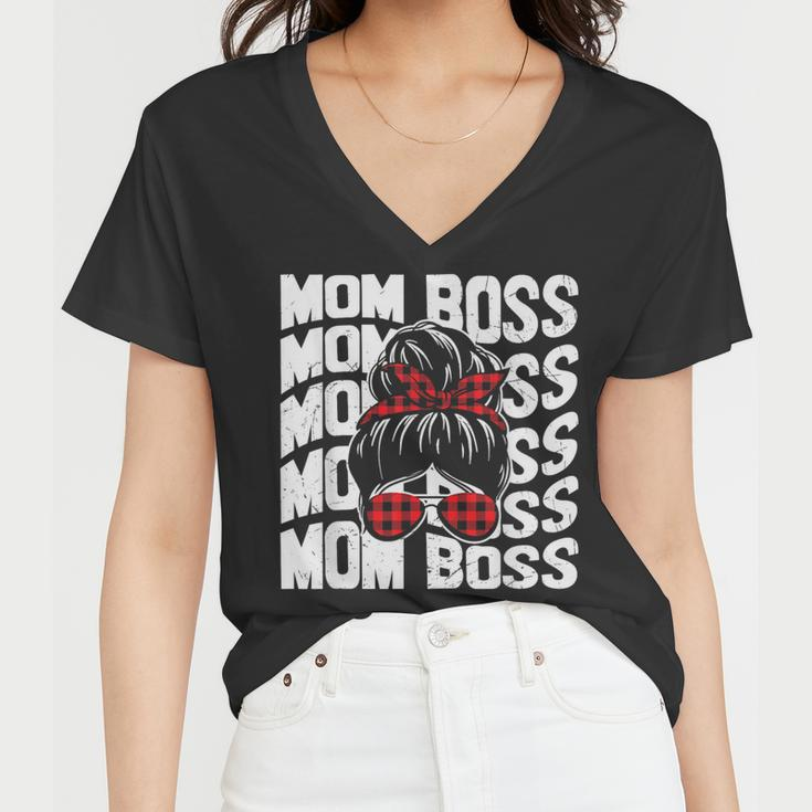 Mom Boss Mommy Wife Family Mom Life Mothers Day Gifts For Mom Funny Gifts Women V-Neck T-Shirt