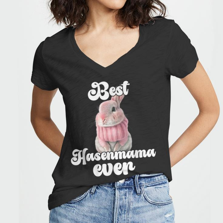 Best Rabbit Mama Ever Retro Winter Rabbit Mum Gift For Women Women V-Neck T-Shirt