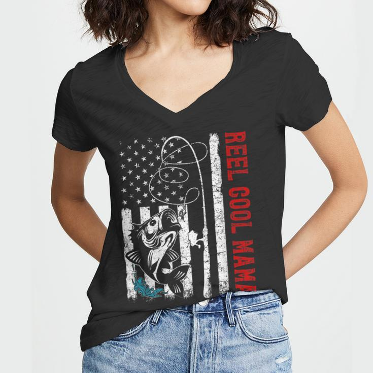 Usa Flag Reel Cool Mama Fishing Fisher Fisherman Gift For Women Women V-Neck T-Shirt