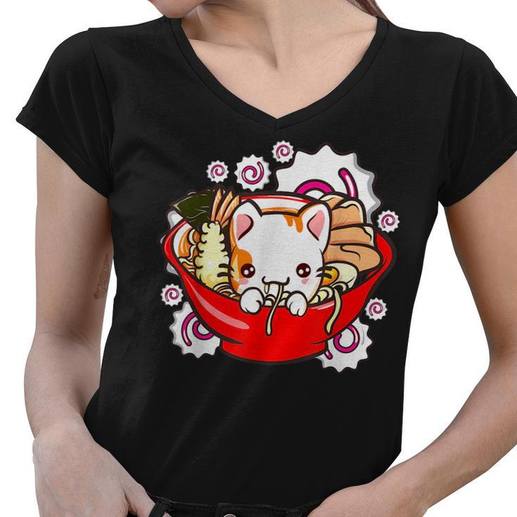 Cat Ramen Bowl Kawaii Anime Neko Cat Mom Crazy Cat Lady  Gifts For Mom Funny Gifts Women V-Neck T-Shirt