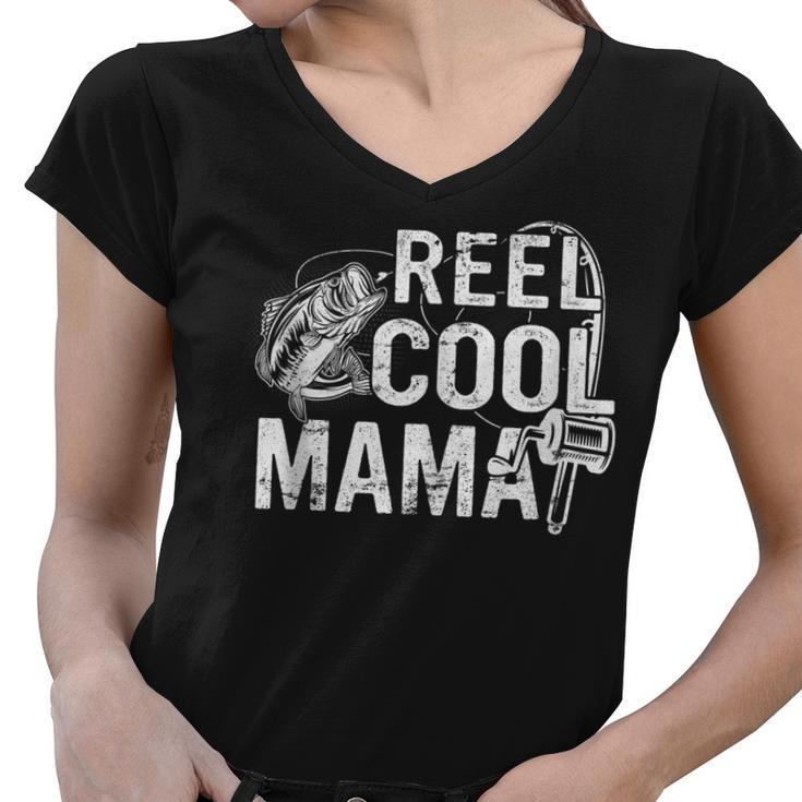 Distressed Reel Cool Mama Fishing Mothers Day  Gift For Women Women V-Neck T-Shirt