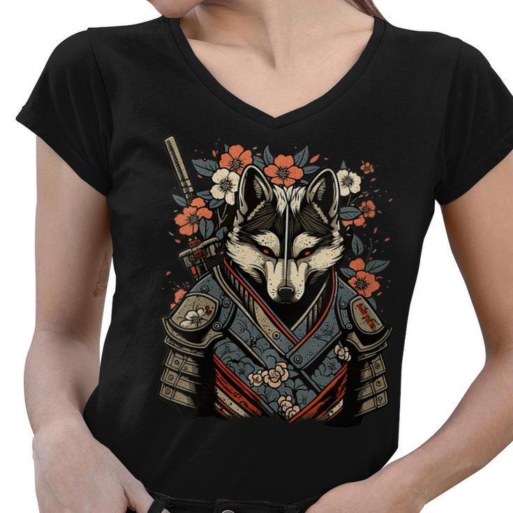 Japanese Samurai Wolf Tattoo Vintage Kawaii Ninja  Gift For Womens Gift For Women Women V-Neck T-Shirt