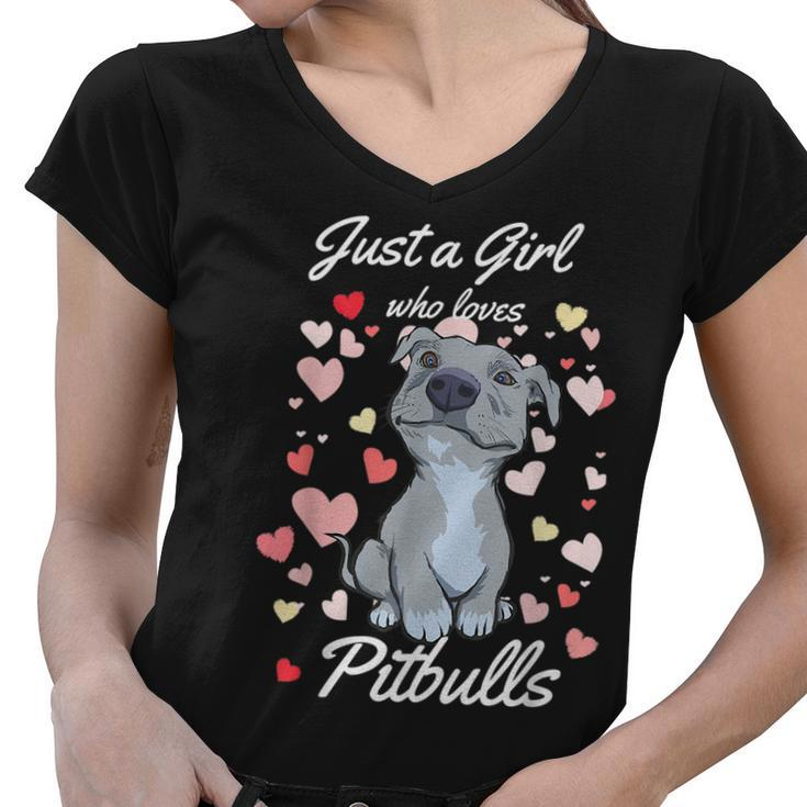 Just A Girl Who Loves Pitbulls Pibble Mom Hearts  Gifts For Mom Funny Gifts Women V-Neck T-Shirt